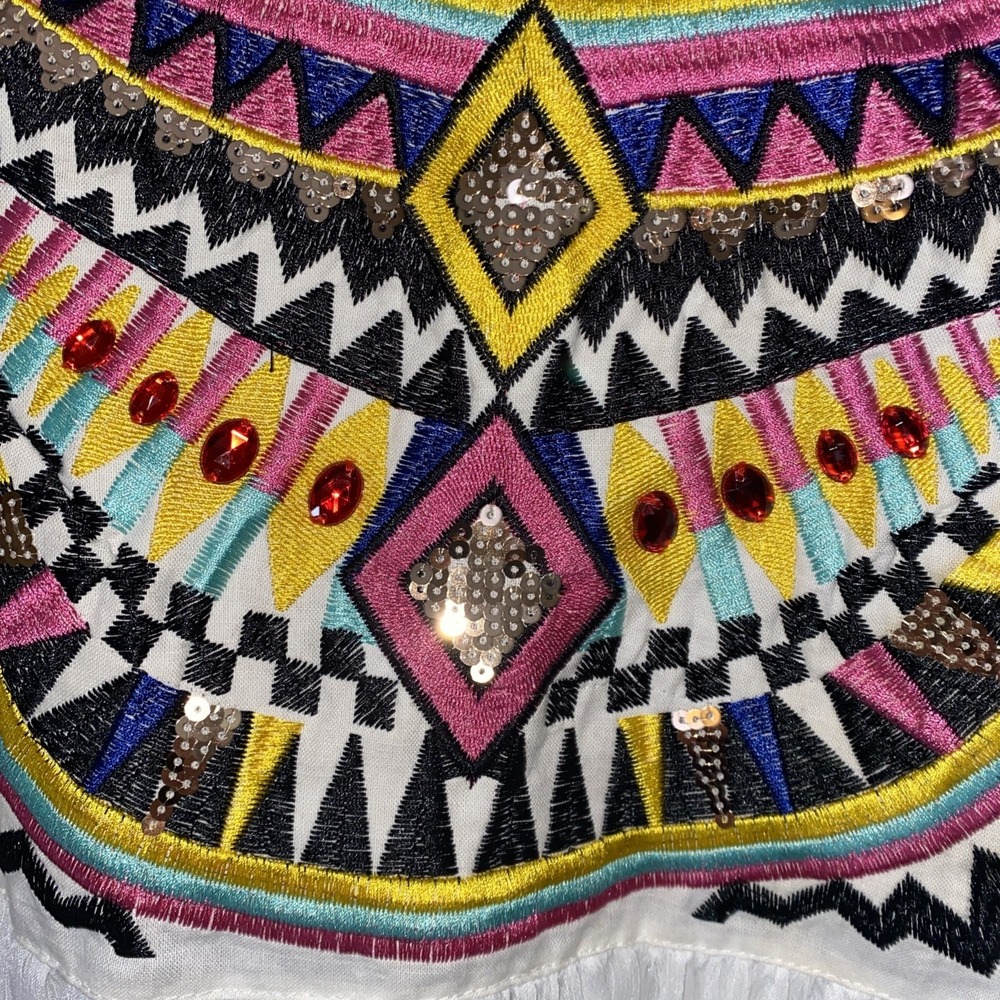 Embroidered Aztec Flowy Chiffon Dress  Formal Prom Gown Vivi Party Princess Med - Picture 3 of 9